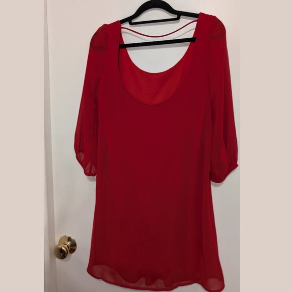 RED Vintage Honey Punch Chiffon Shift Dress, Size Small - Picture 2 of 4